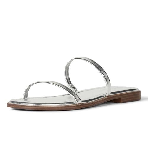 The Drop Paris Square Toe Two Strap Flat Sandal, Argento, 38.5 EU