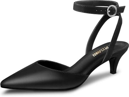 PIZZ ANNU Scarpe Decolte Donna Tacco Basso Eleganti Sandali Donna Estive Comode Gattini Punta Chiusa Sandalo con Cinturino alla Caviglia Nero EU 42