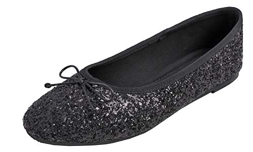 Feversole Ballerina in Vernice Colorata con Cuscino in Memory Foam per amaretti da Donna Glitter Nero 36 EU