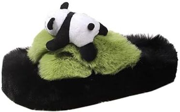 MdybF Pantofole Donne Fumetti Alla Moda Panda Slifori Di Peluche Con Sola Spessa Inverno Vernice Interni E All'Aperto-Verde-40/41