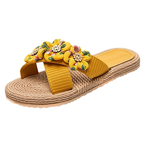 SHITOUJI Pantofole Ragazza N 36 Pantofole floreali piatte da donna Pantofole da spiaggia floreali Pantofole alla moda Pantofole piatte aperte alla moda Sandali da spiaggia Laccetti Scarpe