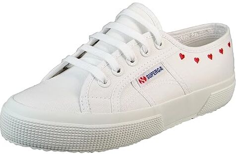 Superga 2750 Little Heart Embroidery Low Top Sneakers basse da donna con piccoli cuori ricamati, bianco, 36 EU