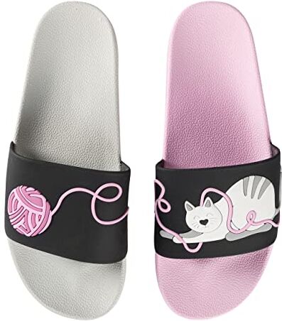 Dedoles Ciabatte Donna Uomo & Bambini Sandali per Spiaggia e Piscina con tanti Design Patatine Fiori Volpe Lama Nuvole Ketchup Regalo, Color: Gatto e gomitolo, 41 EU