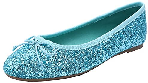 Feversole Ballerina in Vernice Colorata con Cuscino in Memory Foam per amaretti da Donna Glitter Turchese 38.8 EU