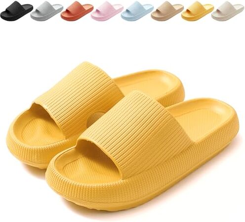 Calish Ciabatte Uomo Donna Casa Aperte Pantofole Comode Slide Ciabatte Nuvole Ultra Morbide Pantofola Sandalo Estive Ciabatte da Mare Spiaggia Piscina Unisex, Giallo, 36-37 EU