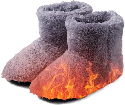 FENYW Pantofole riscaldate elettriche, riscaldate con USB, in peluche, per interni ed esterni, per uomo e donna, colore grigio