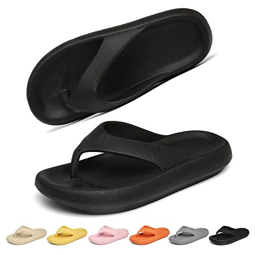 Geweo Ciabatte Nuvola Donna Infradito Uomo Estive da Casa Comode Ciabatte Mare Super Morbide Ciabatte Piscina e Doccia Antiscivolo Sandali, Scarpe da Spiaggia Pantofole Unisex Nero 42/43EU