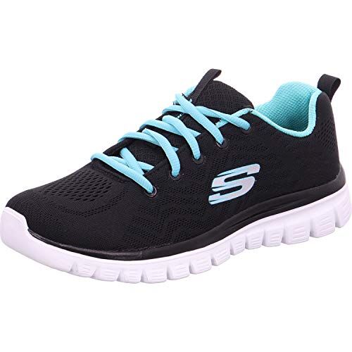 Skechers Graceful Get Connected, Sneaker Donna, Nero Black Turquoise Trim Black Mesh Turquoise Trim, 36 EU