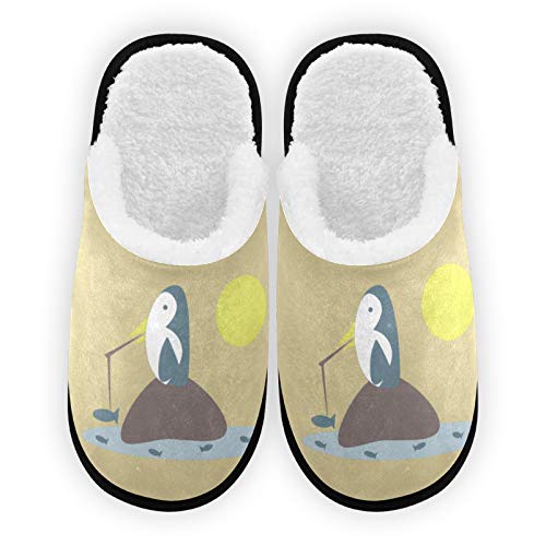 ODAWA Pantofole da uomo donna Carino Pinguino Pesca Peluche Fodera Comfort Caldo Corallo Pile Donne Casa Pantofole per Indoor Outdoor Spa