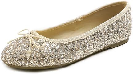 Feversole Ballerina in Vernice Colorata con Cuscino in Memory Foam per amaretti da Donna Glitter Chiaro Oro 37.5 EU