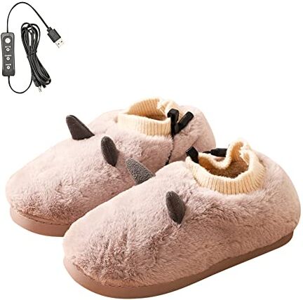 Surakey 1 paio di pantofole riscaldate per piedi elettriche USB da donna, in peluche, invernali, lavabili, per ufficio, casa