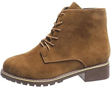 MMOOVV Stivali corti alla con tacco spesso e cerniera laterale vintage da donna Scarpe Scamosciate (Brown, 37)