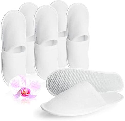 com-four ® 6 Paia di Pantofole in Spugna Comode Pattine per Ospiti con Suola Antiscivolo Ciabatte Taglia 38/39 Colore: Bianco