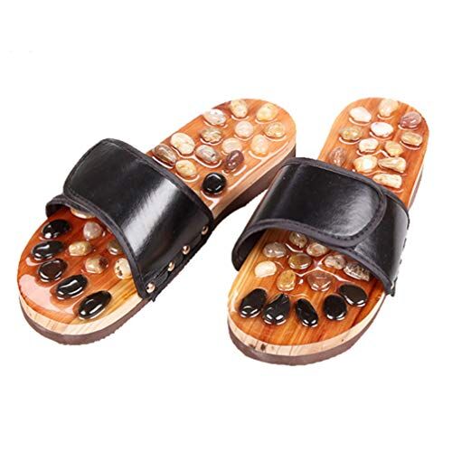 FARUTA Ciottoli piedi massaggio pantofole sandali massaggiatori antiscivolo pantofole ciottoli digitopressione pietra pantofole 1 paio 40 m (rosso) (colore: nero, taglia: 40)