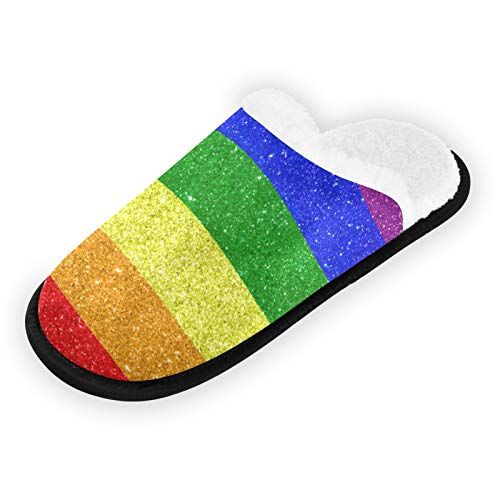 CHIFIGNO Pantofole da uomo in cotone caldo Slide-On pantofole per le donne argento blu tartaruga adatto per casa, hotel, spa, viaggi, interni, (Righe arcobaleno.), Large