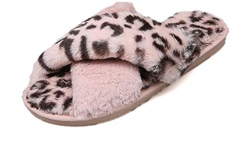 CHAW Pantofole da donna a fascia incrociata in morbido peluche, comode scarpe da casa a punta aperta, per interni ed esterni