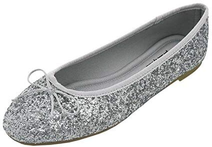 Feversole Ballerina in Vernice Colorata con Cuscino in Memory Foam per amaretti da Donna Glitter Argento Rosa 36 EU