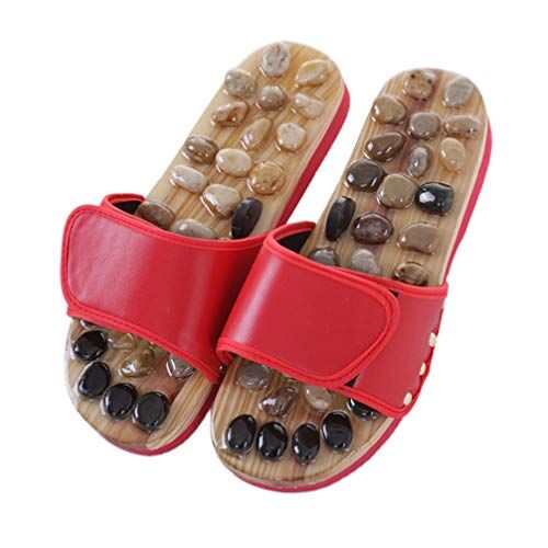 FARUTA Ciottoli piedi massaggio pantofole sandali massaggiatori antiscivolo pantofole ciottoli digitopressione pietra pantofole 1 paio 40 m (rosso) (colore: rosso, taglia: 37)