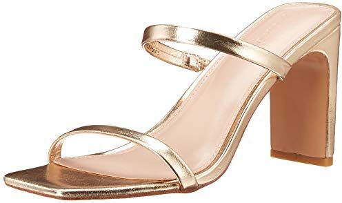 The Drop Avery-Sandali con Tacco Alto a Due Cinturini Heeled-Sandals da Donna, Oro, 42 EU