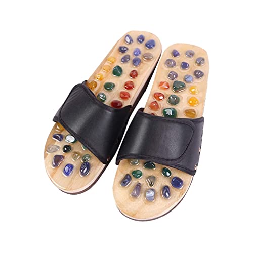 LIXBD Pantofole da massaggio per agopressione con pietra naturale terapeutica sandali riflessologia per massaggio ai piedi agopuntori (rosso 38 yards) (colore: nero, taglia: 39)