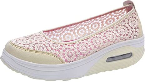 SZZY Slip On Breathe Scarpe da passeggio con fiori in pizzo, da donna, alla moda, con plateau, con zeppa, con plateau (beige, 5)