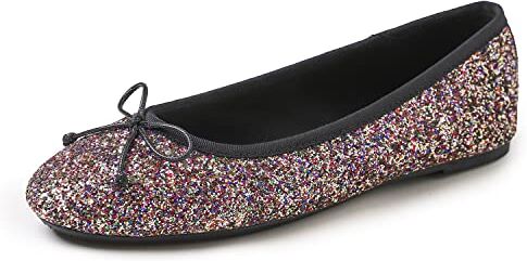 Feversole Ballerina in Paillettes Luccicanti Colorata con Cuscino in Memory Foam per amaretti da Donna Multi Nero Taglie 40