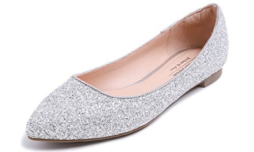 Feversole Ballerina in Paillettes Luccicanti Colorata con Cuscino in Memory Foam per amaretti da Donna AB Bianco Taglie 37.5