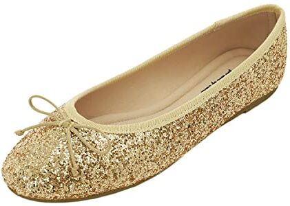 Feversole Ballerina in Vernice Colorata con Cuscino in Memory Foam per amaretti da Donna Glitter Oro 39 EU