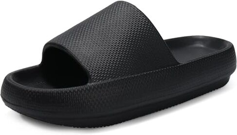 Misolin Ciabatte Donna Estive Nuvola Pantofole Uomo Doccia Sandali Comode Piscina Spiaggia Antisudore Slide Antiscivolo Scarpe da casa Interni ed Esterni,Nero 39/40 EU