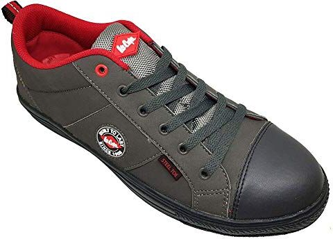 Lee Cooper Workwear Scarpe in pelle LCSHOE054 delle donne degli uomini unisex PU/Nubuck sicurezza sul lavoro classici di baseball SB/SRA, Grigio, Misura 4 uk / 37 EU