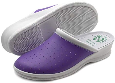 Poligono Ciabatte Sanitarie Anatomiche Uomo e Donna, Scarpe Pantofole Ortopediche Confortevoli con Tomaia in Vera Pelle Traforata, MADE IN ITALY, Viola (Donna) 37