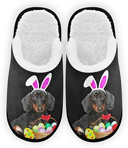 ODAWA Carino Bassotto Uovo di Pasqua Uomo Donna Pantofole Peluche Fodera Comfort Caldo Corallo Pile Casa Pantofola per Indoor Outdoor Spa