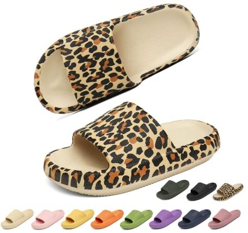 Geweo Ciabatte Nuvola Donna Uomo Estive Comode Pantofole da Casa EVA Cuscino Super Morbide Ciabatte Piscina e Doccia Antiscivolo Slippers Asciugatura Rapida Sandali da Mare Unisex Leopardato 44/45EU