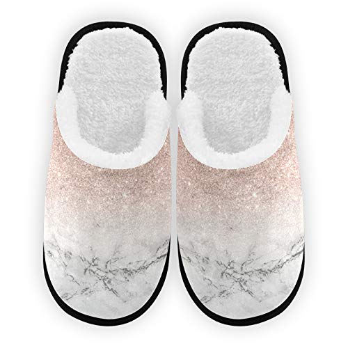 ODAWA Pantofole da donna in pile di corallo caldo pile da donna, in marmo rosa e bianco con glitter