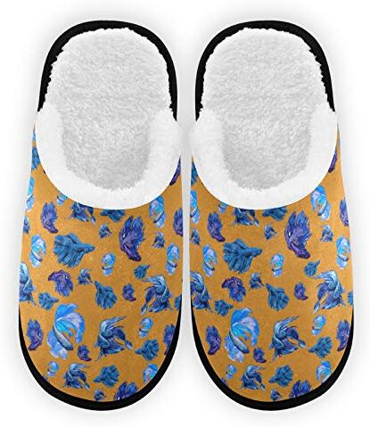 ODAWA Pantofole uomo donna blu Betta pesce peluche fodera comfort caldo corallo pile donne casa pantofole per interni all'aperto spa