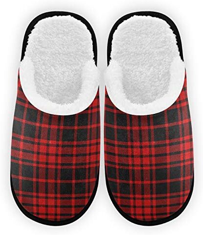 ODAWA Pantofole da uomo donna nero rosso plaid peluche fodera confortevole corallo caldo pile signore casa pantofole per interni all'aperto spa