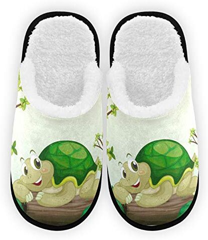 ODAWA Pantofole uomo donna verde tartaruga cartone animato peluche fodera comfort caldo corallo pile casa scarpe per interni all'aperto spa