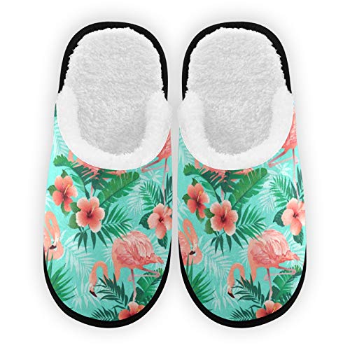 CHIFIGNO Home Pantofole in cotone caldo Slide-On pantofole per le donne Teal Flamingo modello camera da letto scarpe in feltro tessuto antiscivolo suola taglia 5-8