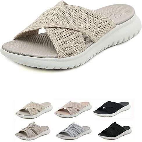 JASUBAI Sandali da donna con zeppa, sandali ortopedici, estivi, eleganti, comodi, per diabetici, in pelle, ortopedici, per il supporto dell'arca (39,5, beige)