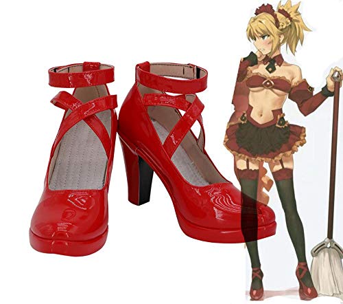 GJBXP Gioco Fate Grand Order Mordred Scarpe Cosplay Stivali di moda rossi Festa di carnevale di Halloween per donna adulta 44