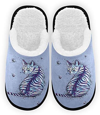 ODAWA Pantofole da uomo da donna astratta gatto peluche fodera comfort caldo corallo pile signore casa scarpe per interni all'aperto spa