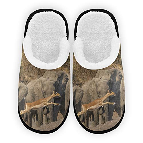 ODAWA Pantofole da uomo donna elefante Antelope peluche fodera confortevole corallo caldo pile signore pantofole per interni ed esterni Spa