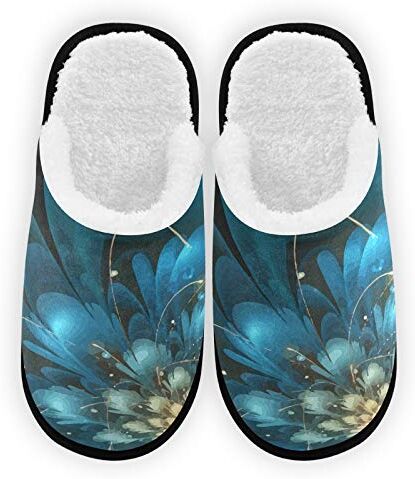 ODAWA Pantofole Uomo Donna Fiori Blu Peluche Fodera Comfort Caldo Corallo Pile Donna Casa Scarpe per Indoor Outdoor Spa