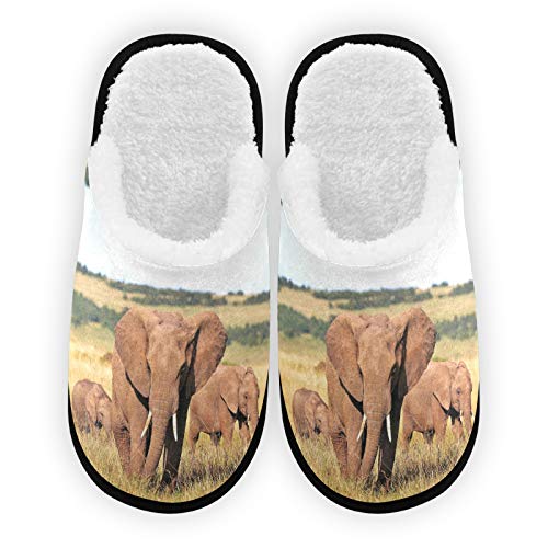 ODAWA Pantofole Uomo Donna Africano Elefante Famiglia Peluche Fodera Comfort Caldo Corallo Pile Donna Casa Scarpe per Indoor Outdoor Spa