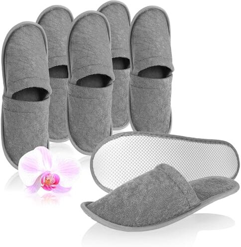 com-four ® 6 Paia di Pantofole in Spugna comode Pantofole con Suola Antiscivolo Taglia 38/39 Colore: Grigio