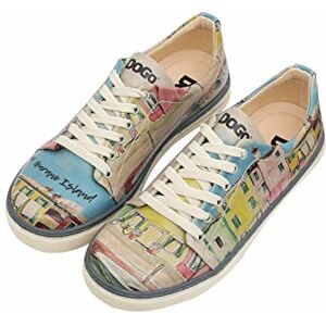 DOGO Femme Cuir Vegan Multicolore Baskets Chaussures de Marche Confortables et Décontractées Faites à la Main, Burano Island Motif DOGO Femme Cuir Vegan Multicolore Baskets Chaussures de Marche Confortables et Décontractées Faites à la Main, Burano Island Motif