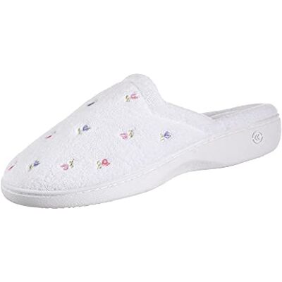 Isotoner Pantofole da donna in spugna con memory foam, per interni ed esterni, comfort, Bianco smerlato, 5.5/6 UK Isotoner Pantofole da donna in spugna con memory foam, per interni ed esterni, comfort, Bianco smerlato, 5.5/6 UK