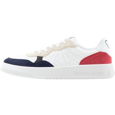 Armani Seattle, Suede Details, Sneaker con Logo Embroidered, Op White Sky Red, 45.5 EU Armani Seattle, Suede Details, Sneaker con Logo Embroidered, Op White Sky Red, 45.5 EU