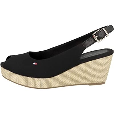 Tommy Hilfiger Espadrillas Wedge Donna Iconic Elba Sling Back Wedge Tacco a Zeppa, Nero (Black), 37 Tommy Hilfiger Espadrillas Wedge Donna Iconic Elba Sling Back Wedge Tacco a Zeppa, Nero (Black), 37
