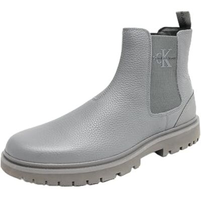 Calvin Klein Uomo Stivaletti Chelsea Eva Mid in Pelle, Grigio (Charcoal Grey), 45 Calvin Klein Uomo Stivaletti Chelsea Eva Mid in Pelle, Grigio (Charcoal Grey), 45